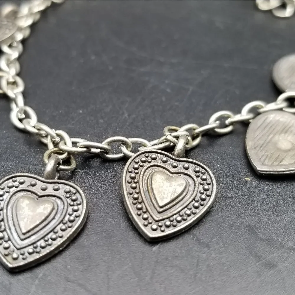 Silver tone lattice victorian doily heart charm braxelet B825